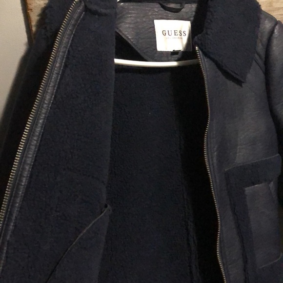 Guess Sherpa/ Shearling faux leather cropped bomber coat - Picture 9 of 14